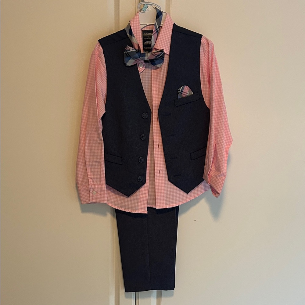 Pink and Navy Boys' Suit Set with Bow Tie